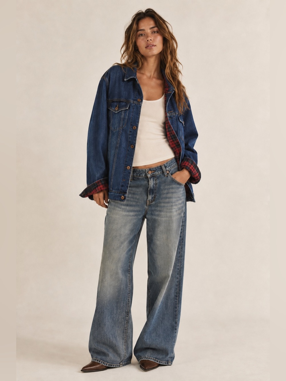 Parasuco XL Flannel Lined Denim Trucker Jacket Buffalo Plaid Oversized